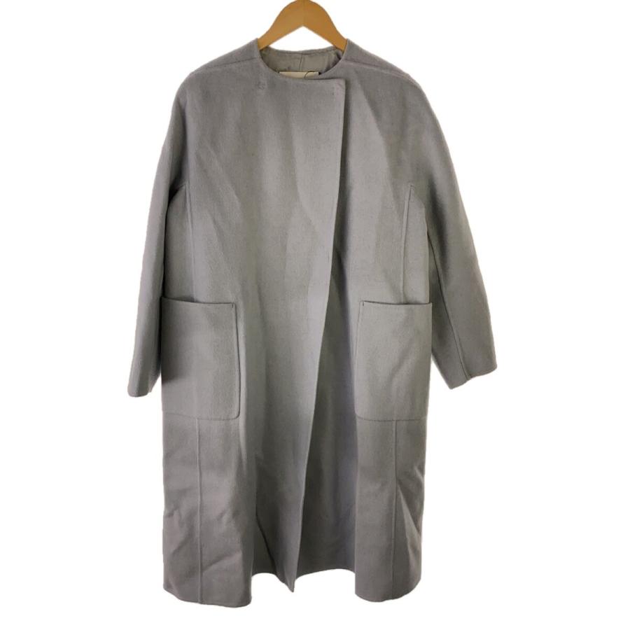 BALLSEY◇プレミアムウールリバーノーカラーコート/36/ウール/BLU/無地