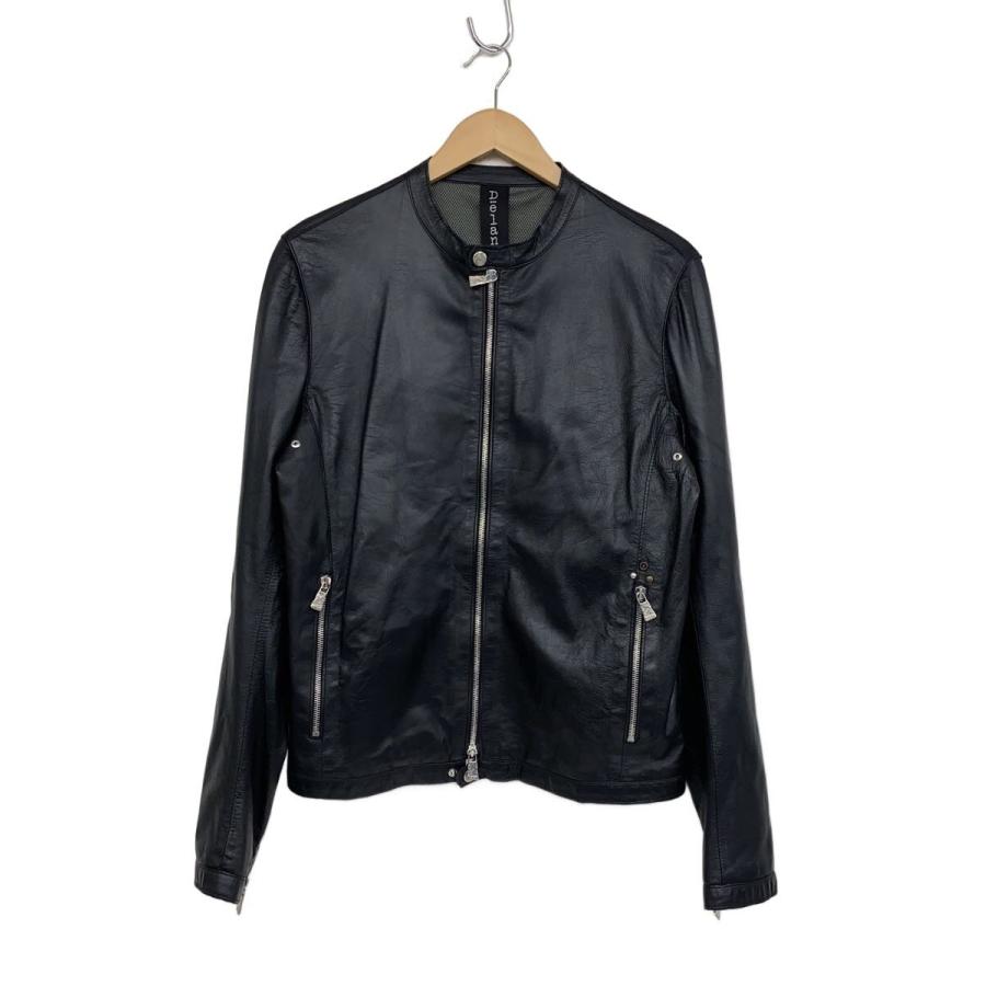 Delan◇レザージャケット・ブルゾン/48/羊革/BLK/無地 : セカンド