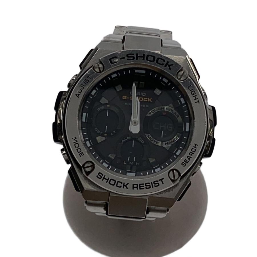 CASIO◇ソーラー腕時計/デジアナ/ステンレス/BLK/SLV/GST-W110D/ベルト