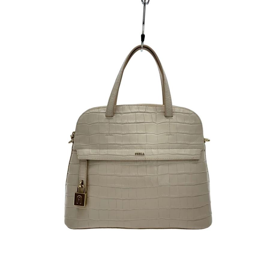 FURLA◇パイパーハンドバッグ/レザー/クロコ型押し/CRM : セカンド