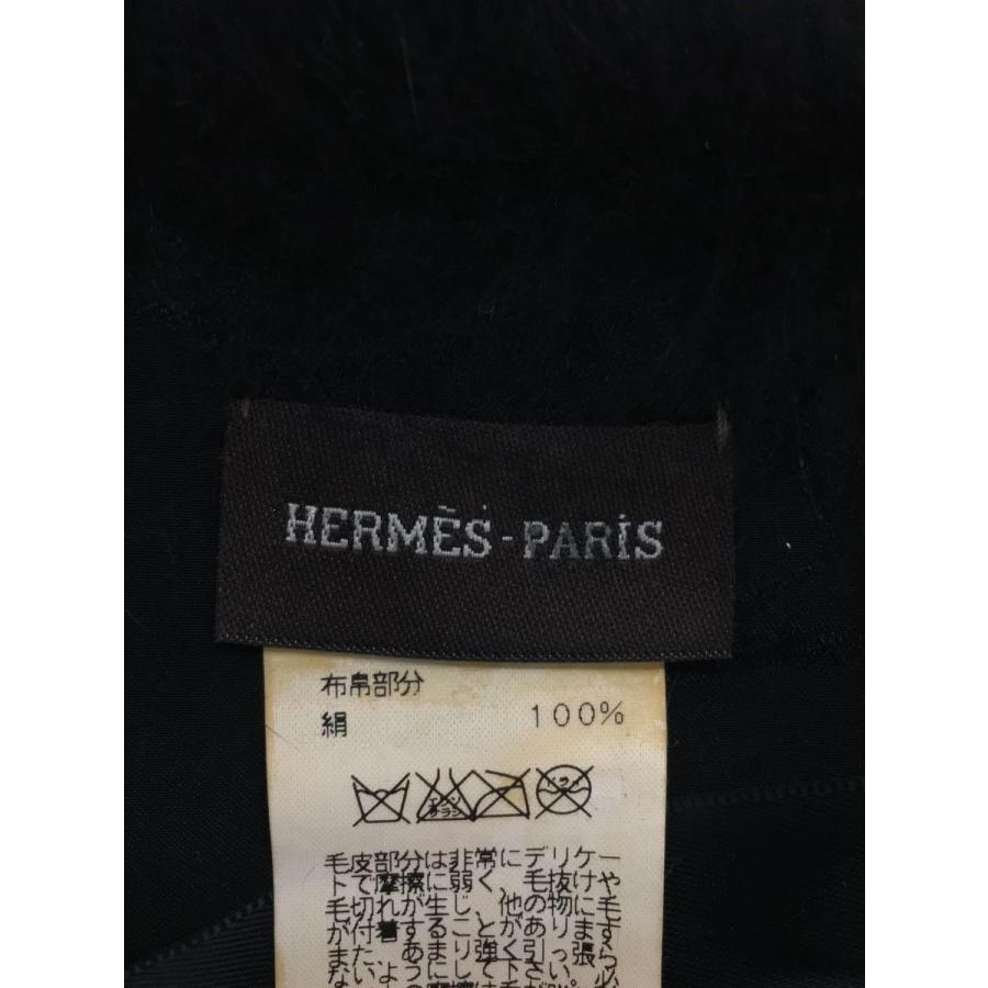 HERMES◇タグ汚れ有/フォックスファー/ティペット/ストール/ファー/BLK 