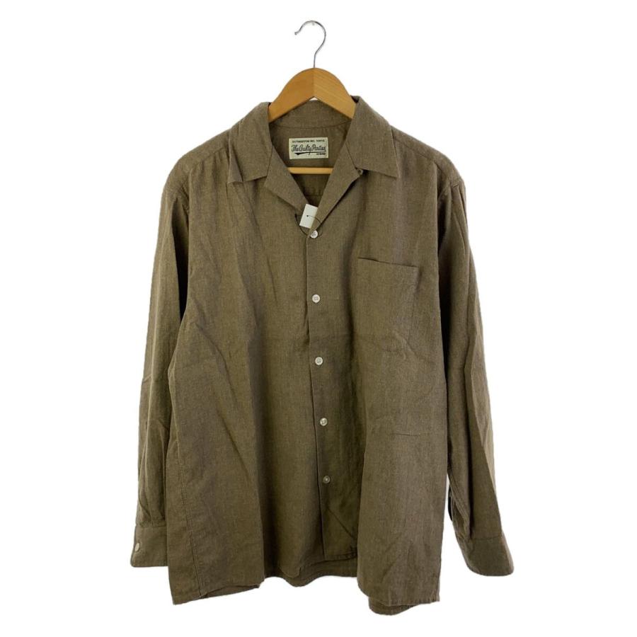 WACKO MARIA◇COTTON OPEN COLLAR SHIRT/XL/コットン/BRW/無地 