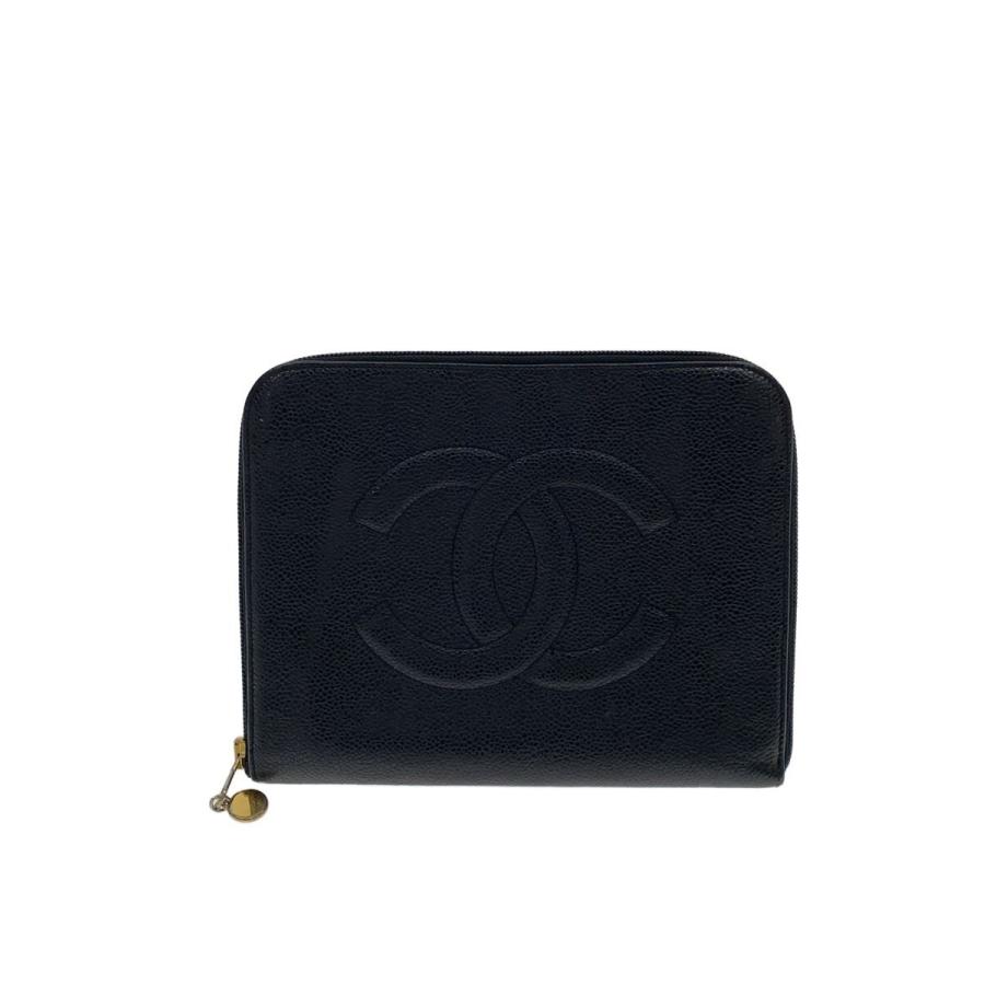 CHANEL ブラック キャビアスキンレザーポーチ　新品　難あり CHANEL◇シャネル/キャビアスキンポーチ/レザー/ブラック/無地/メッキ