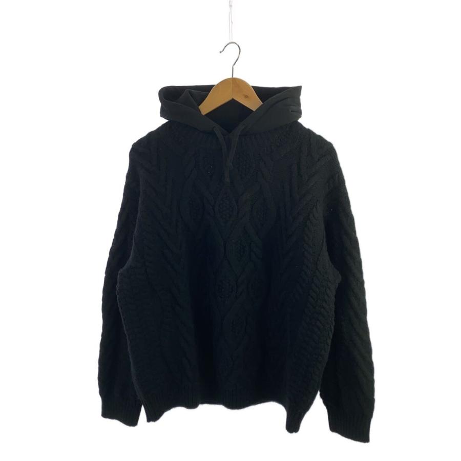 Supreme◇25FW/Cable Hooded Sweater/M/ウール/BLK : セカンド