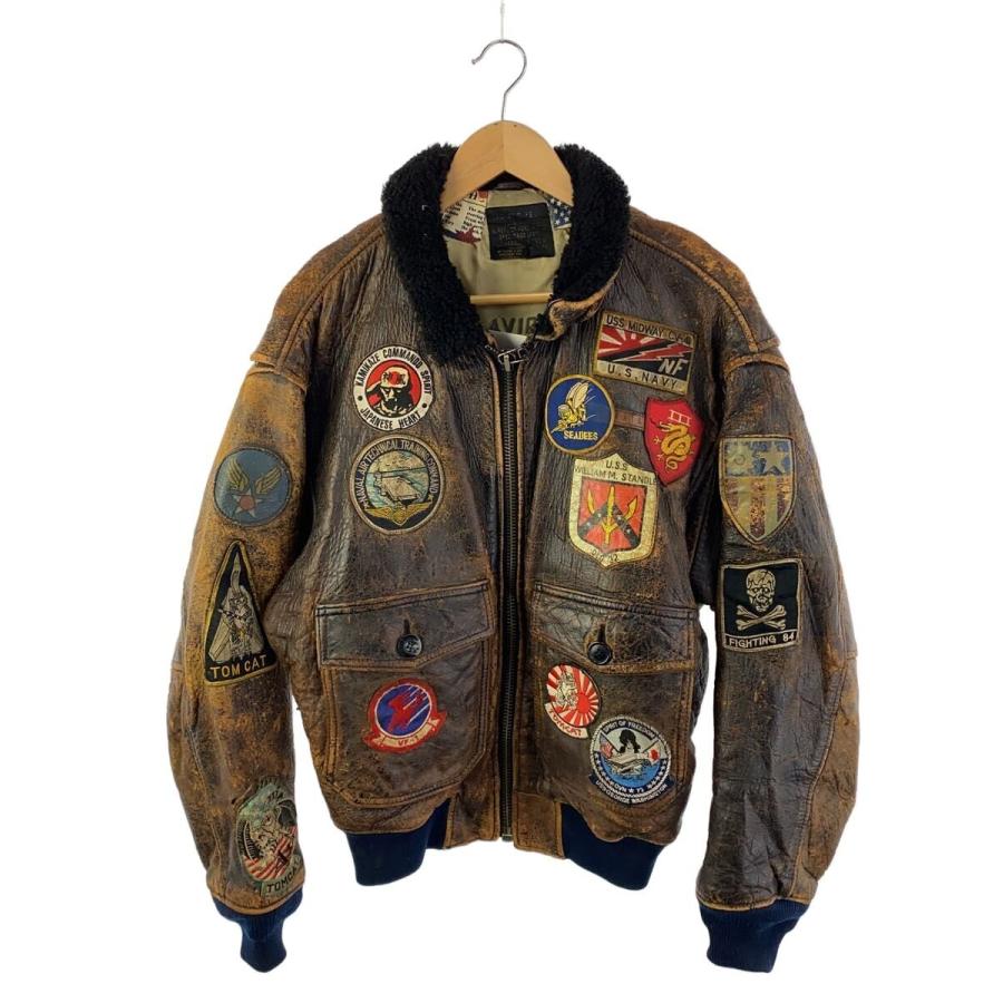 AVIREX◇レザーワッペンジャケット/M/レザー/BRW/無地 : セカンド