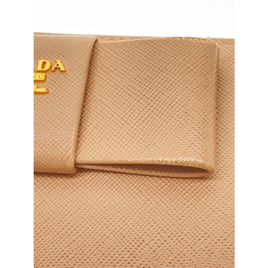 PRADA◇サフィアーノ/リボン/長財布/レザー/ベージュ/レディース 