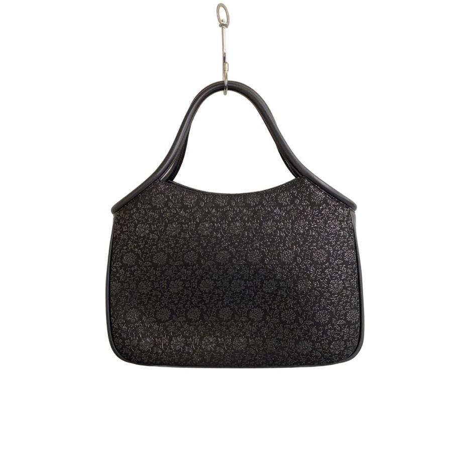 印傳屋(INDEN-YA)◇鹿革/唐草模様/ハンドバッグ/レザー/BLK : セカンド