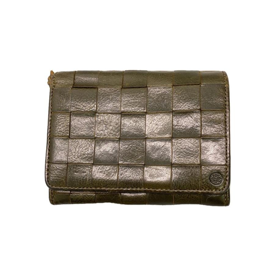 Dakota 編み込みレザー二つ折り財布 DAKOTA◇2つ折り財布/編み込みレザー/GRN/レディース : セカンド