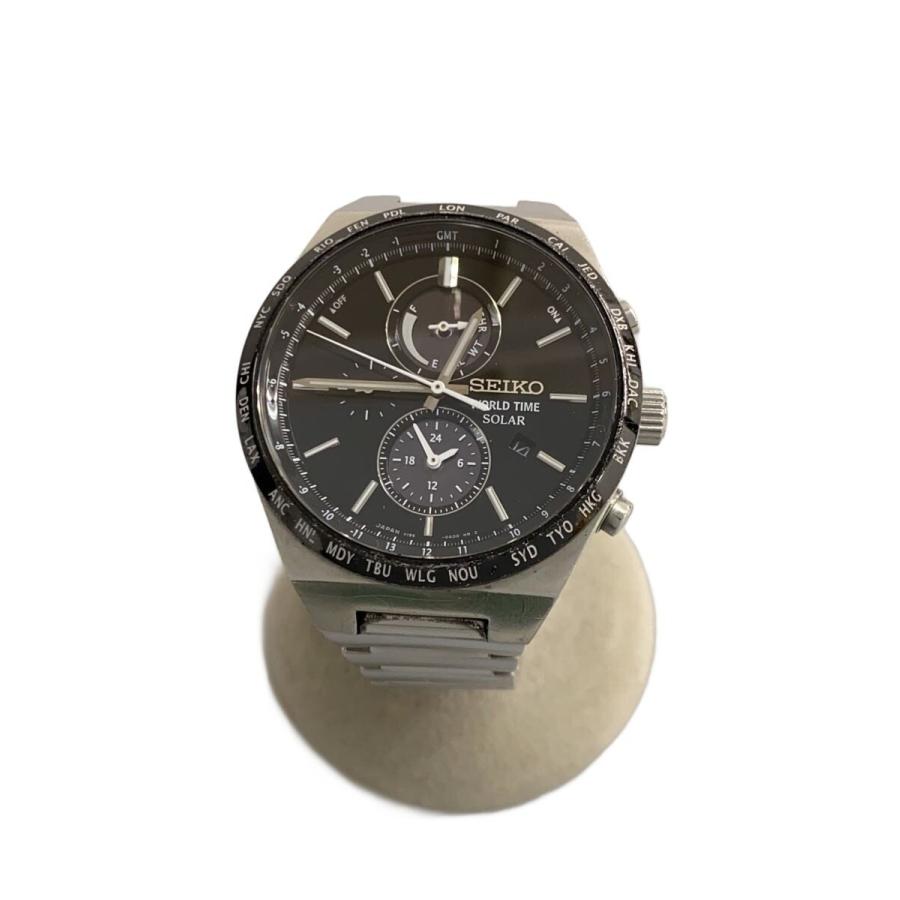 SEIKO◇ソーラー腕時計/アナログ/BLK/SLV/V195-0AE0 : セカンド 