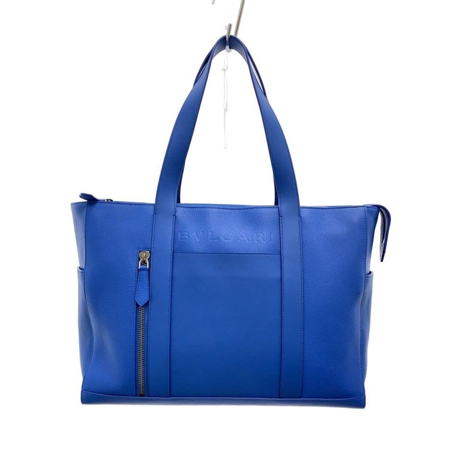 BVLGARI◇ブルガリマン/ラージホリゾンタル/トートバッグ/牛革/BLU