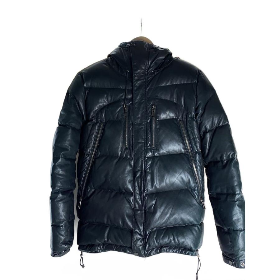 02DERIV.◇ダウンジャケット/3/レザー/BLK/鹿革/ディアスキン/ヤケ有