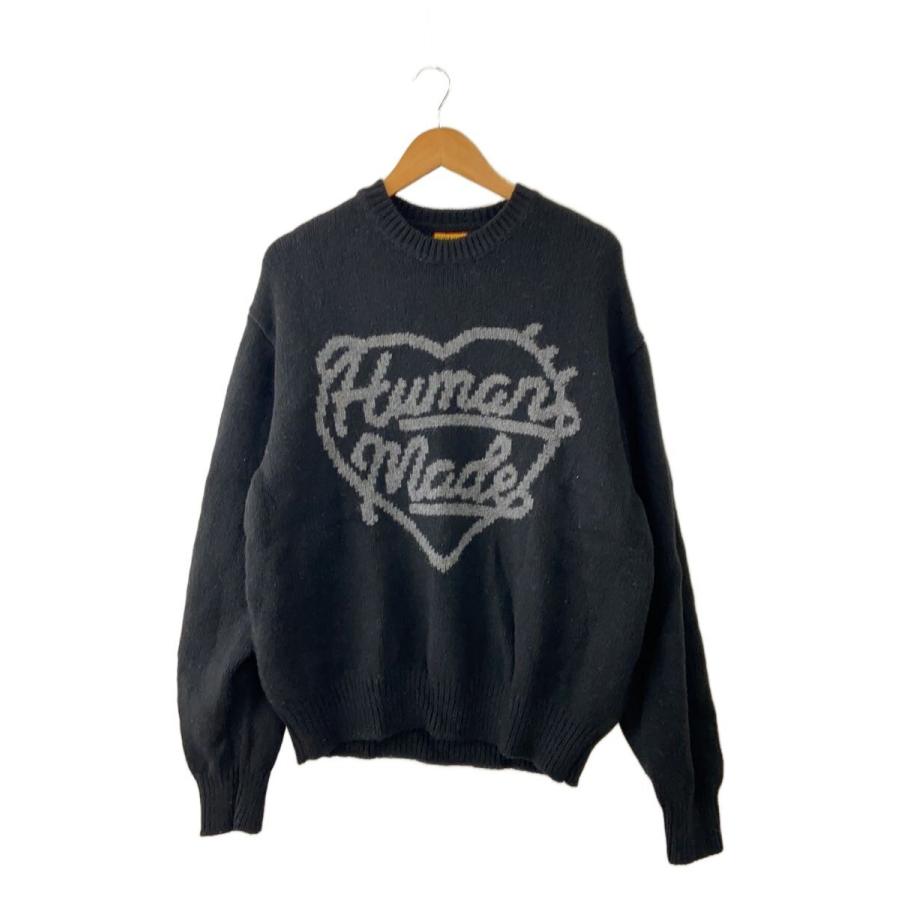 HUMAN MADE◇HEART KNIT SWEATER/XL/ウール/BLK/HM30CS035