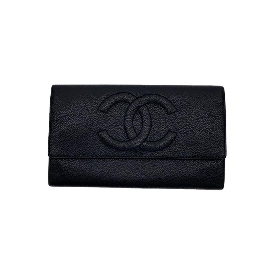 CHANEL / 長財布/レザー/PNK/無地/レディース/キャビアスキン CHANEL◇長財布/--/BLK/レディース/キャビアスキン : セカンド