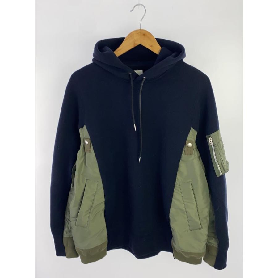 sacai◇Sponge Sweat x Nylon Twill Hoodie/パーカー/3/コットン/NVY