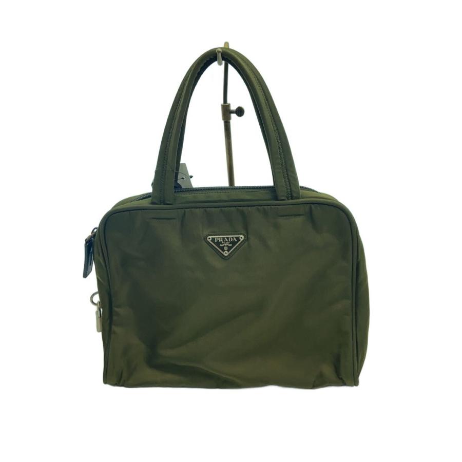 ◆良品◆ プラダ PRADA ハンドバッグ トートバッグ 鞄 三角プレート PRADA◇三角プレートトートバッグ/ナイロン/GRN// : セカンド