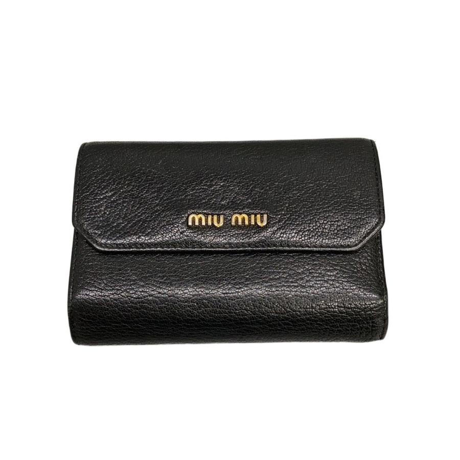MIU MIU◇3つ折り財布/レザー/BLK/無地/レディース : セカンド