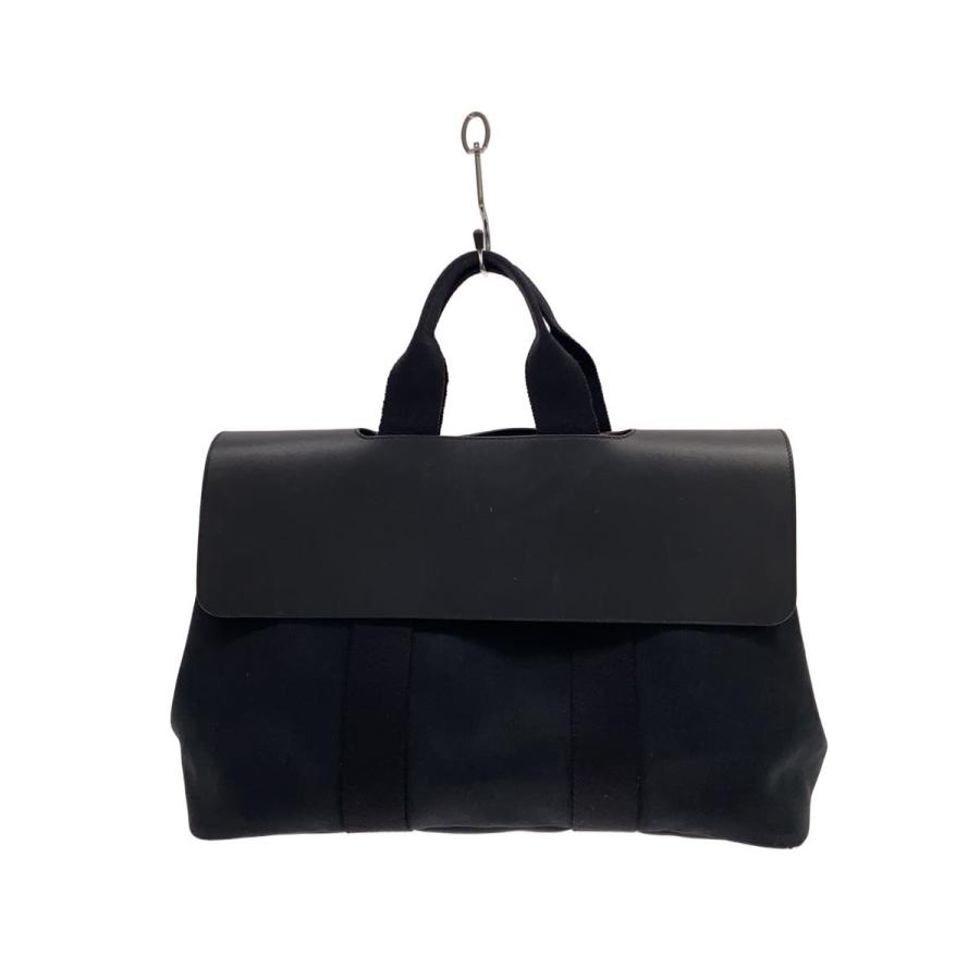 HERMES◇ヴァルパライソMM/トートバッグ/コットン/BLK/角スレ、内側