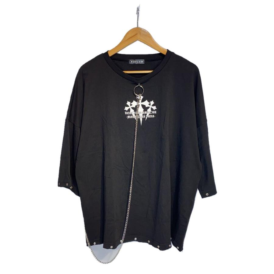REFLEM◇チェーン付きPUメタリックレザTシャツ/FREE/コットン/BLK