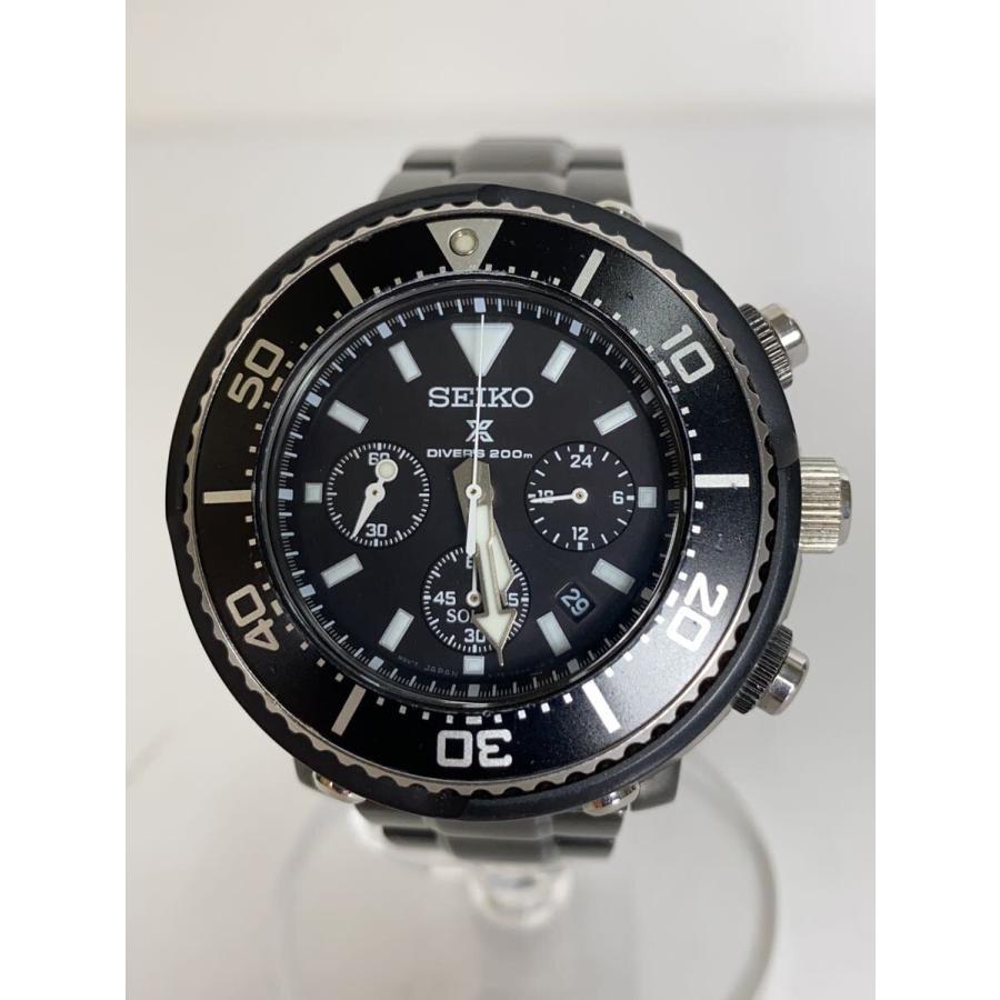 SEIKO◇ソーラー腕時計/アナログ/ステンレス/BLK/BLK/V175-0DV0