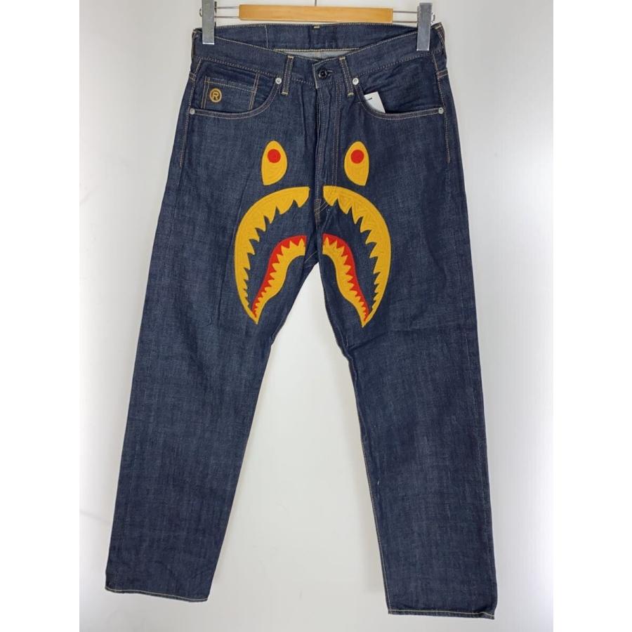 A BATHING APE◇ストレートパンツ/S/コットン/IDG/シャーク刺繍/SHARK