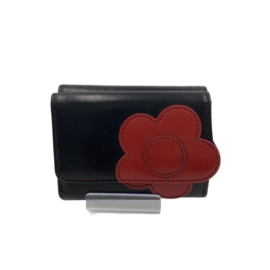 MARY QUANT◇3つ折り財布/レザー/BLK/無地/レディース : セカンド