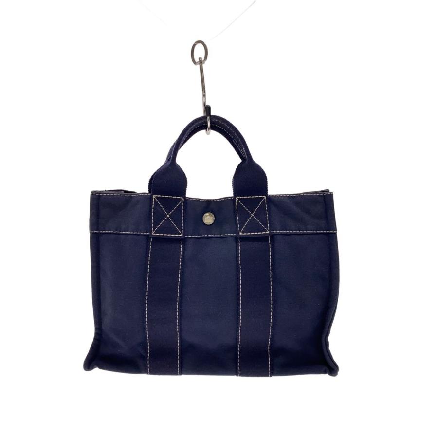 HERMES◇ドーヴィルPM/トートバッグ/キャンバス/NVY/無地 : セカンド