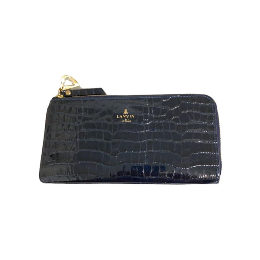 LANVIN en Bleu◇マゼンダ/クロコ型押し/L字ファスナー長財布/エナメル 