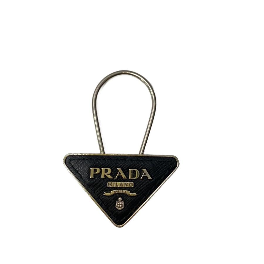 PRADA◇サフィアーノ/キーリング/ロゴプレート/キーホルダー/レザー