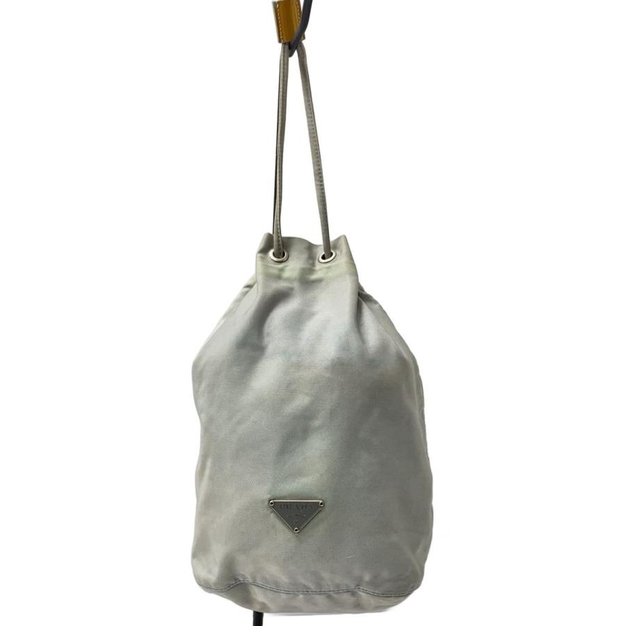 PRADA◇三角プレート/巾着バック/ポーチ/ナイロン/GRY/グレー/無地