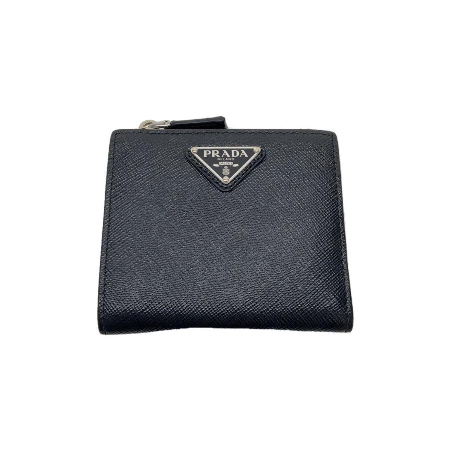 人気　美品　PRADA プラダ　二つ折り　レザー　シルバー金具　お札入れ　黒 PRADA◇2つ折り財布/レザー/BLK/無地/メンズ// : セカンドストリート