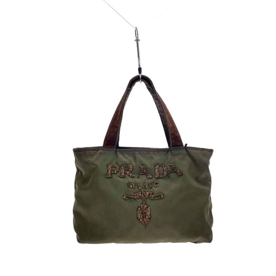 PRADA◇ナイロン・ビーズハンドバッグ/ナイロン/KHK : セカンド