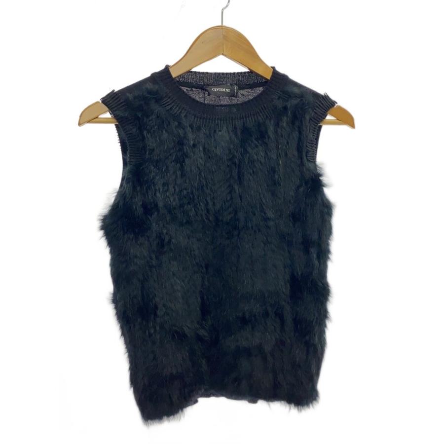 CIVIDINI◇ニットベスト(薄手)/40/ラビットファー/BLK : セカンド