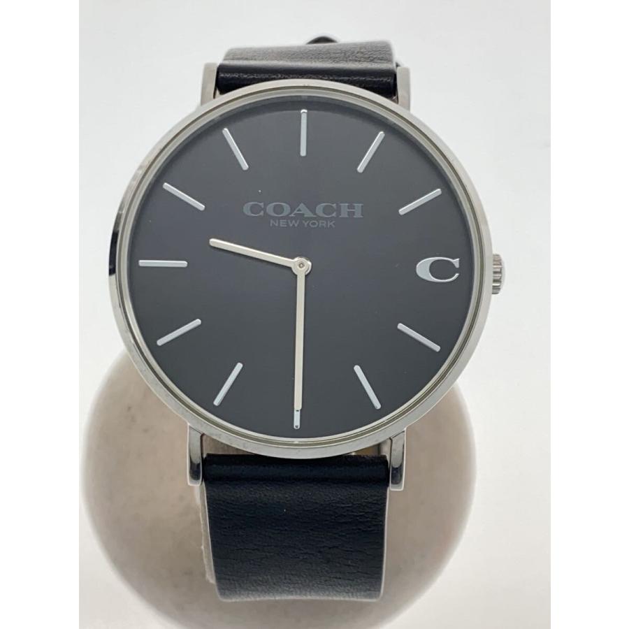 未使用 コーチ COACH ☆ レザー クオーツ 腕時計 アナログ ブラック COACH◇クォーツ腕時計/アナログ/BLK/BLK/CA.124.2.14.1580 : セカンド