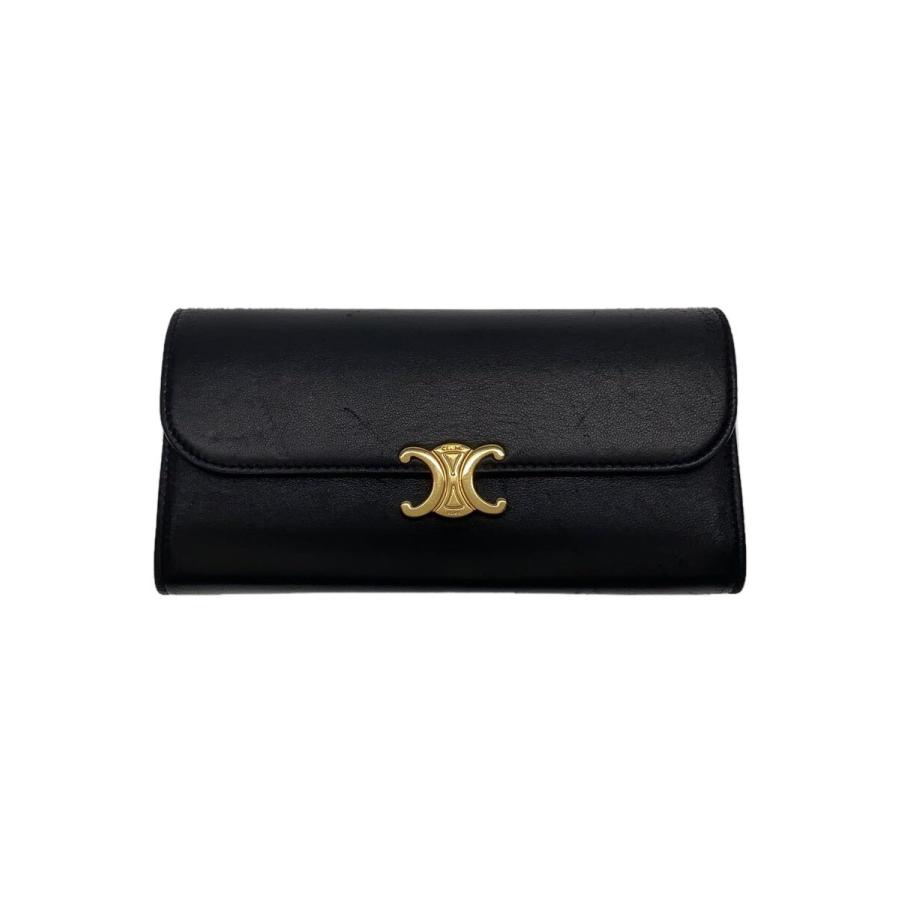 CELINE◇トリオンフシャイニーカーフ/長財布/レザー/BLK CELINE◇トリオンフシャイニーカーフ/長財布/レザー/BLK