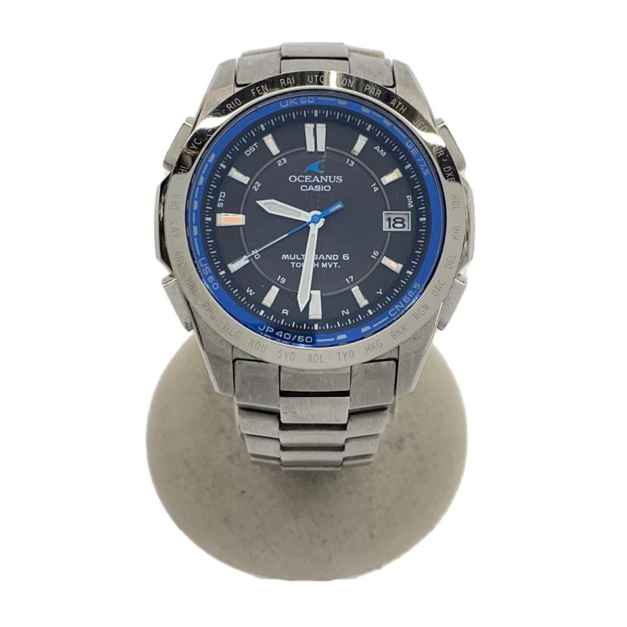 CASIO◇ソーラー腕時計/アナログ/チタン/BLK/SLV/チタン/OCW-T100