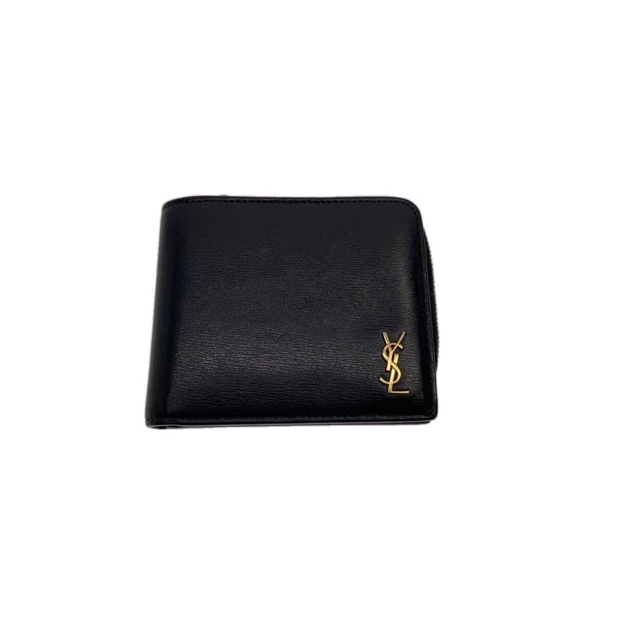 YVES SAINT LAURENT ブラック二つ折り財布 YVES SAINT LAURENT◇2つ折り財布/レザー/BLK/メンズ// : セカンド