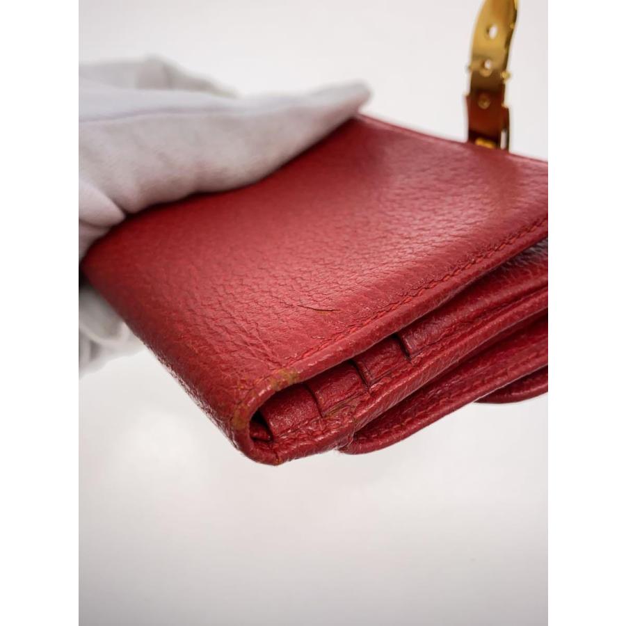 GUCCI◇2つ折り財布/レザー/RED/無地/レディース/角スレキズ/汚れ使用