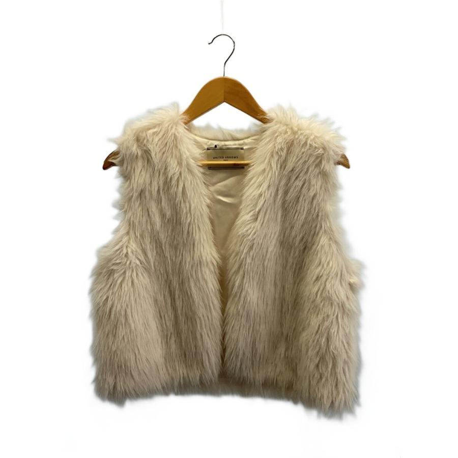 UNITED ARROWS◇フェイクファーショートベスト/FREE/ポリエステル/WHT