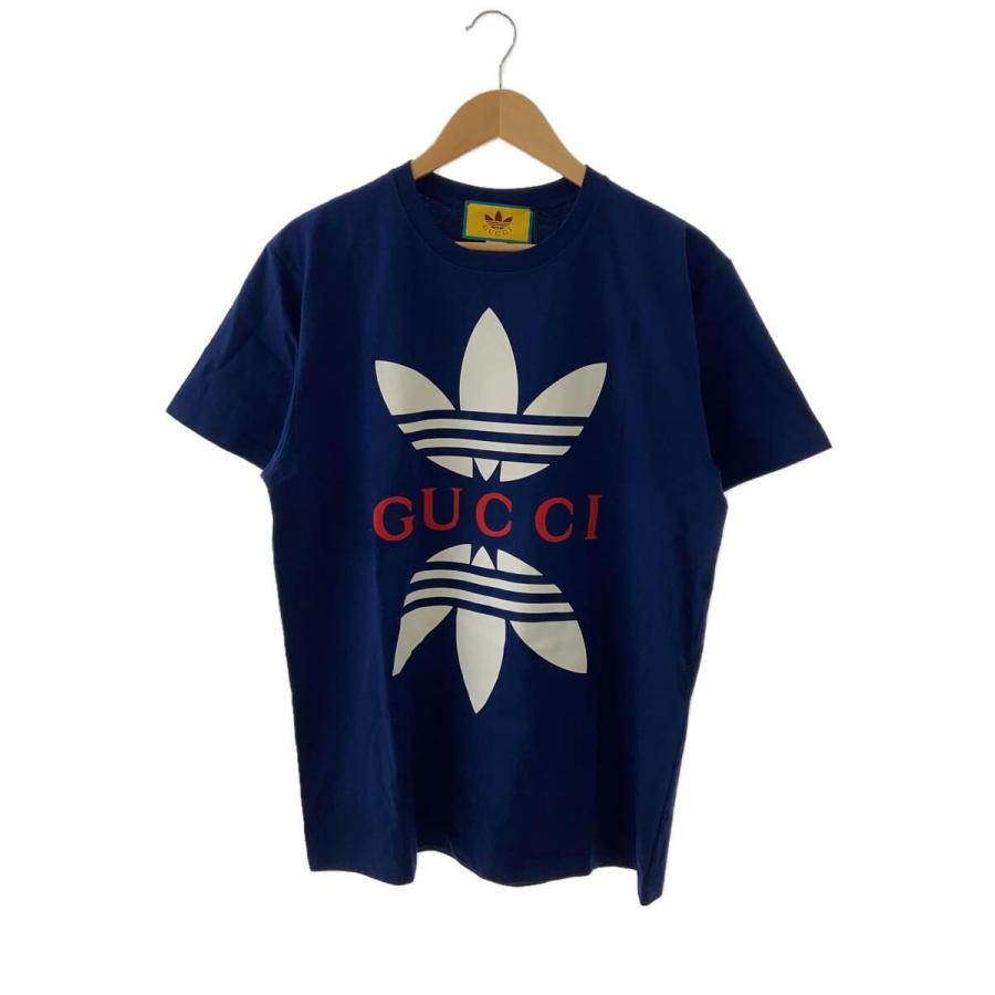 GUCCI◇グッチ/アディダス/ロゴプリントTシャツ/S/コットン/NVY/548334 