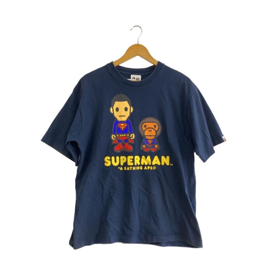 A BATHING APE◇Tシャツ/M/コットン/ネイビー/×DC/スーパーマンMILO 