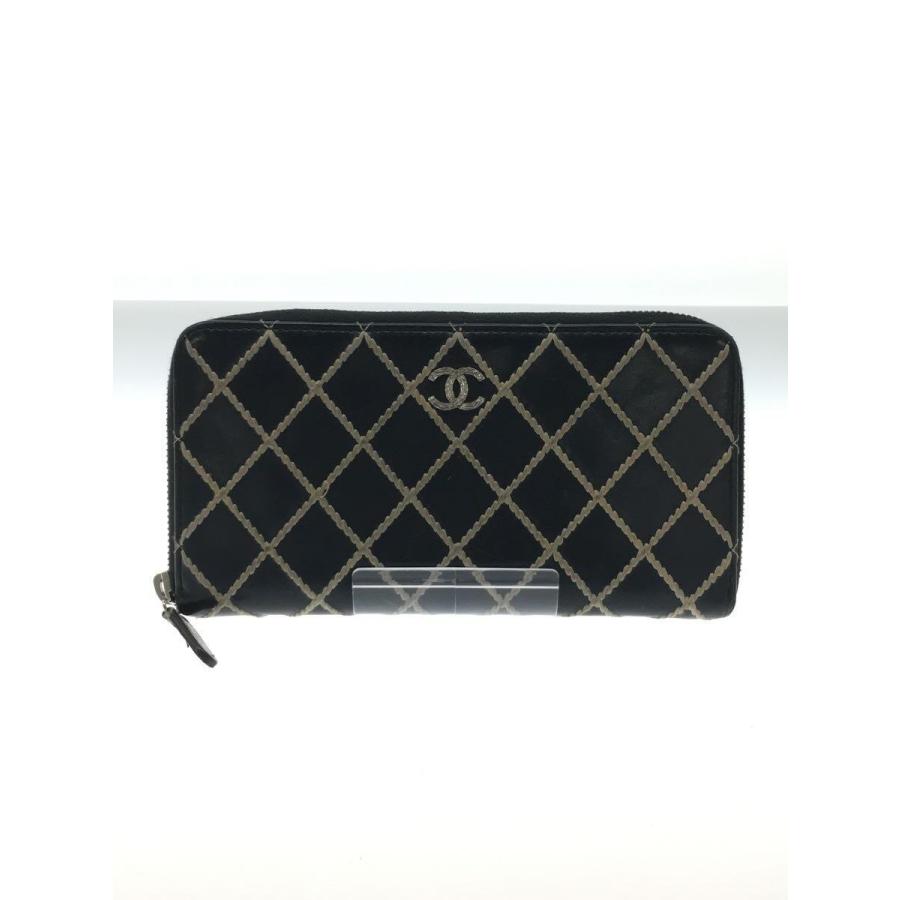 CHANEL シャネル　ワイルドステッチ　長財布　レザー　ラウンドファスナー CHANEL◇長財布/レザー/BLK/無地/レディース/ワイルドステッチ