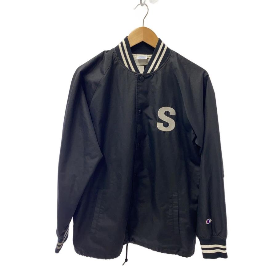 STUSSY◇スタジャン/M/ポリエステル/BLK/無地/c8-k611/裏地汚れ有/リブ