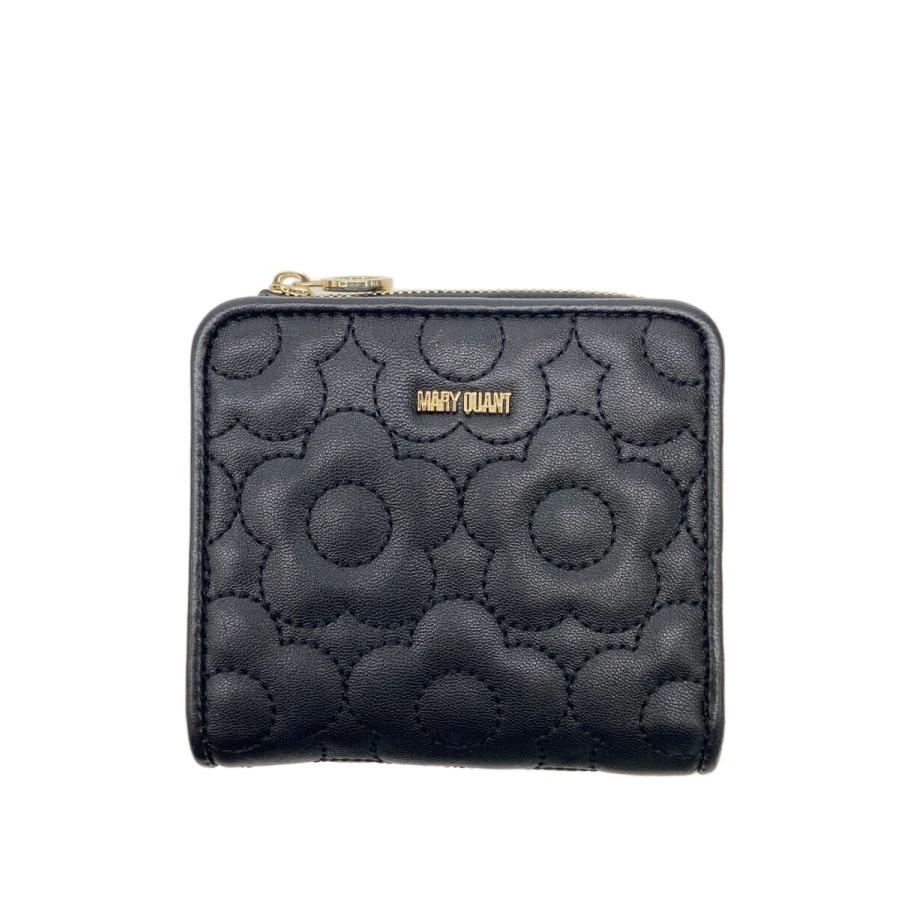 【未使用】 MARY QUANT 2つ折り財布 花柄 パール　ブラック MARY QUANT◇2つ折り財布/フェイクレザー/BLK/花柄/レディース