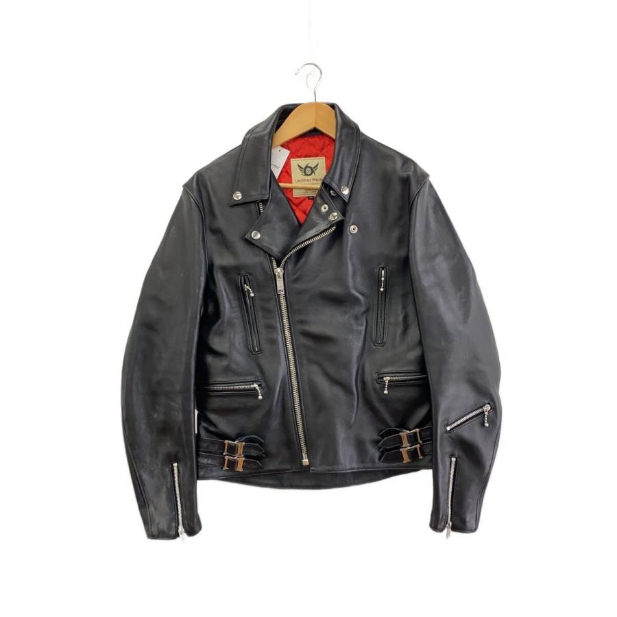 666 ブラックレザーダブルライダースジャケット 666 Leather Wear◇ダブルライダースジャケット/38/レザー/BLK