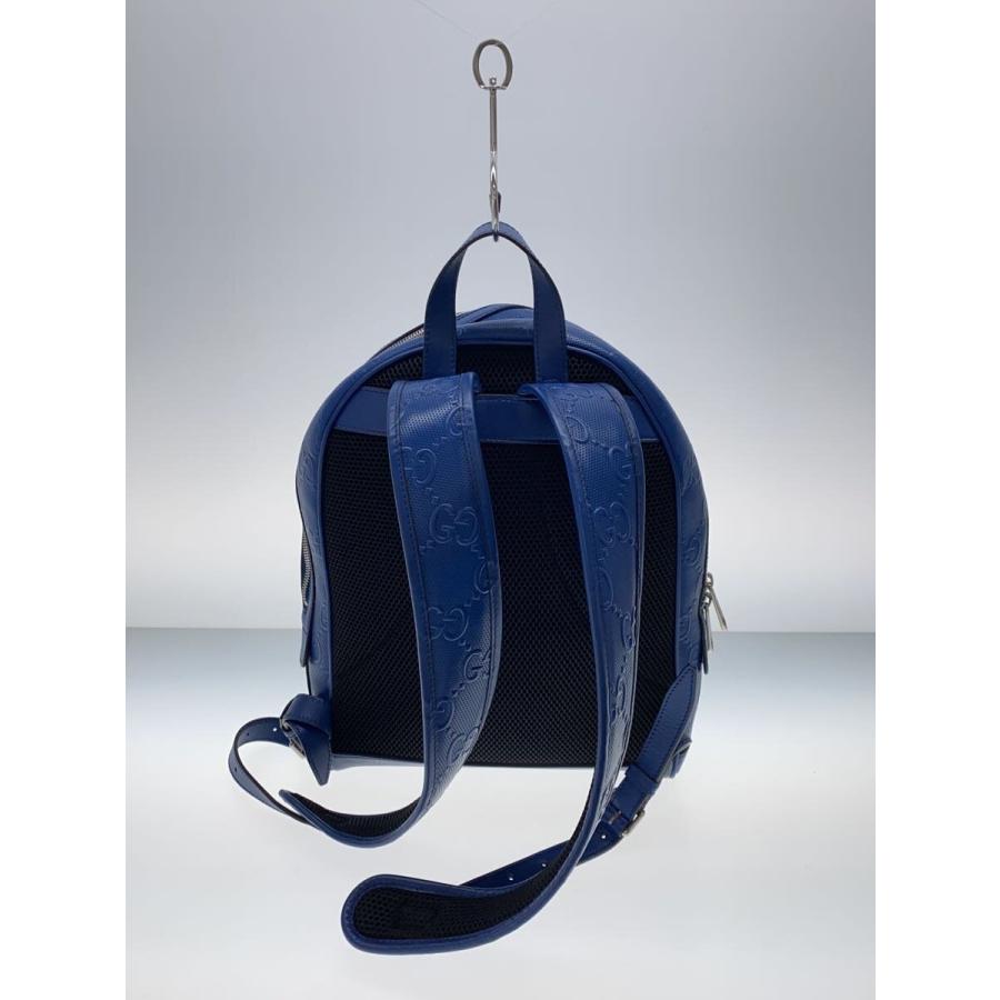 GUCCI◇GGエンボスバックパック/リュック/レザー/BLU/モノグラム