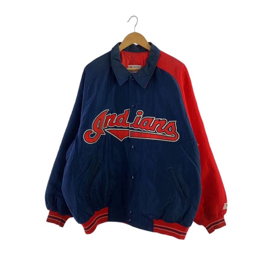 古着　ブルゾン　スターター スタジャン MLB インディアンス ブラック　XL STARTER◇スタジャン/XXL/ナイロン/NVY/スターター/mlb