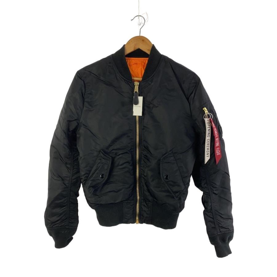 ALPHA INDUSTRIES◇MA-1/USA製/idealジップ/フライトジャケット/XS/BLK