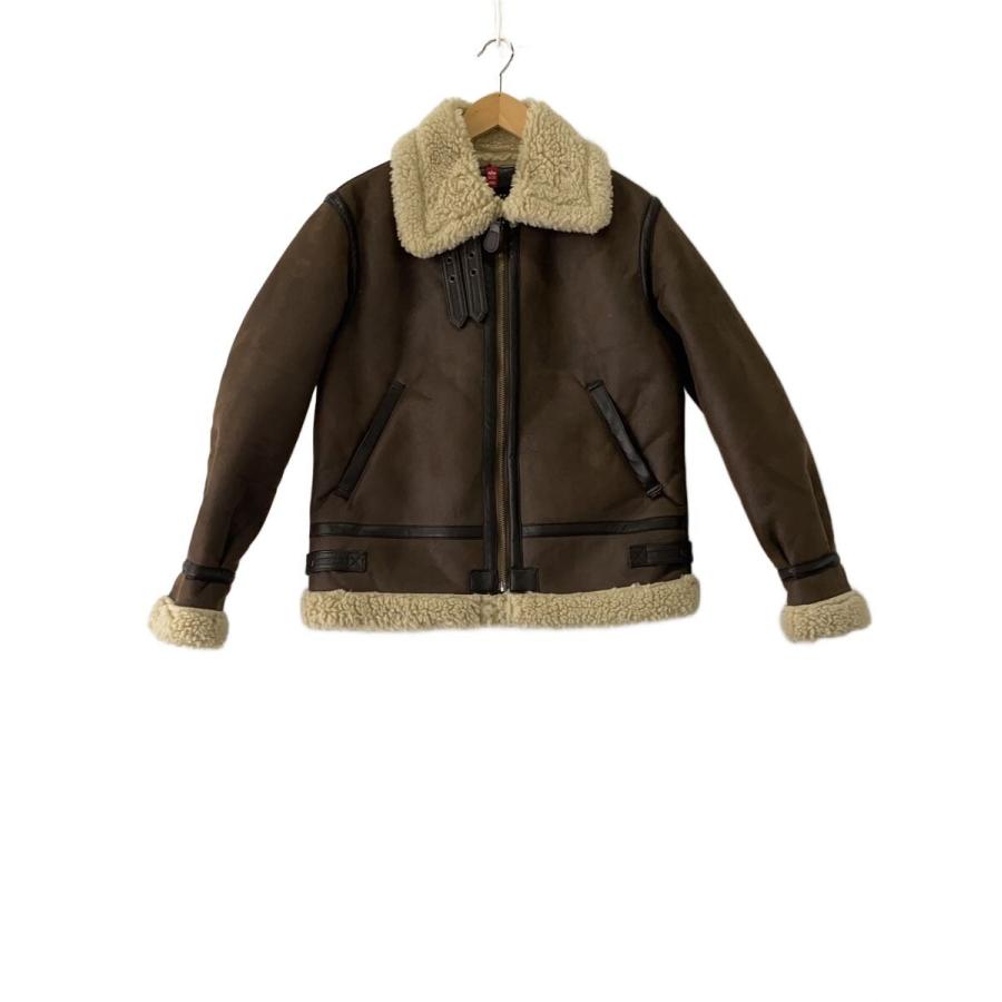 ALPHA INDUSTRIES◇B-3/フライトジャケット/M/レザー/BRW/無地