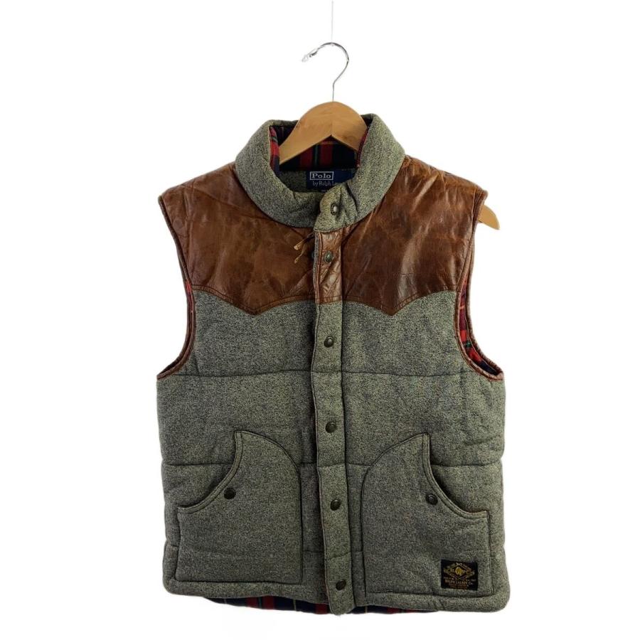POLO RALPH LAUREN◇ベスト/M/コットン/GRY/中綿ウエスタンレザー切替