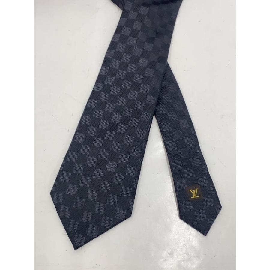 LOUIS VUITTON◆クラヴァット・ダミエクラシック8CM_ダミエ・エベヌ_BLK/シルク/BLK/メンズ//_1
